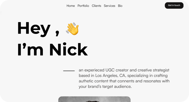 Snapshot of the hero section of Nick castles's website