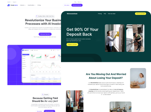 Landing pages stacked together to support the notion that pointhero- a leading webflow agency produces high converting websites