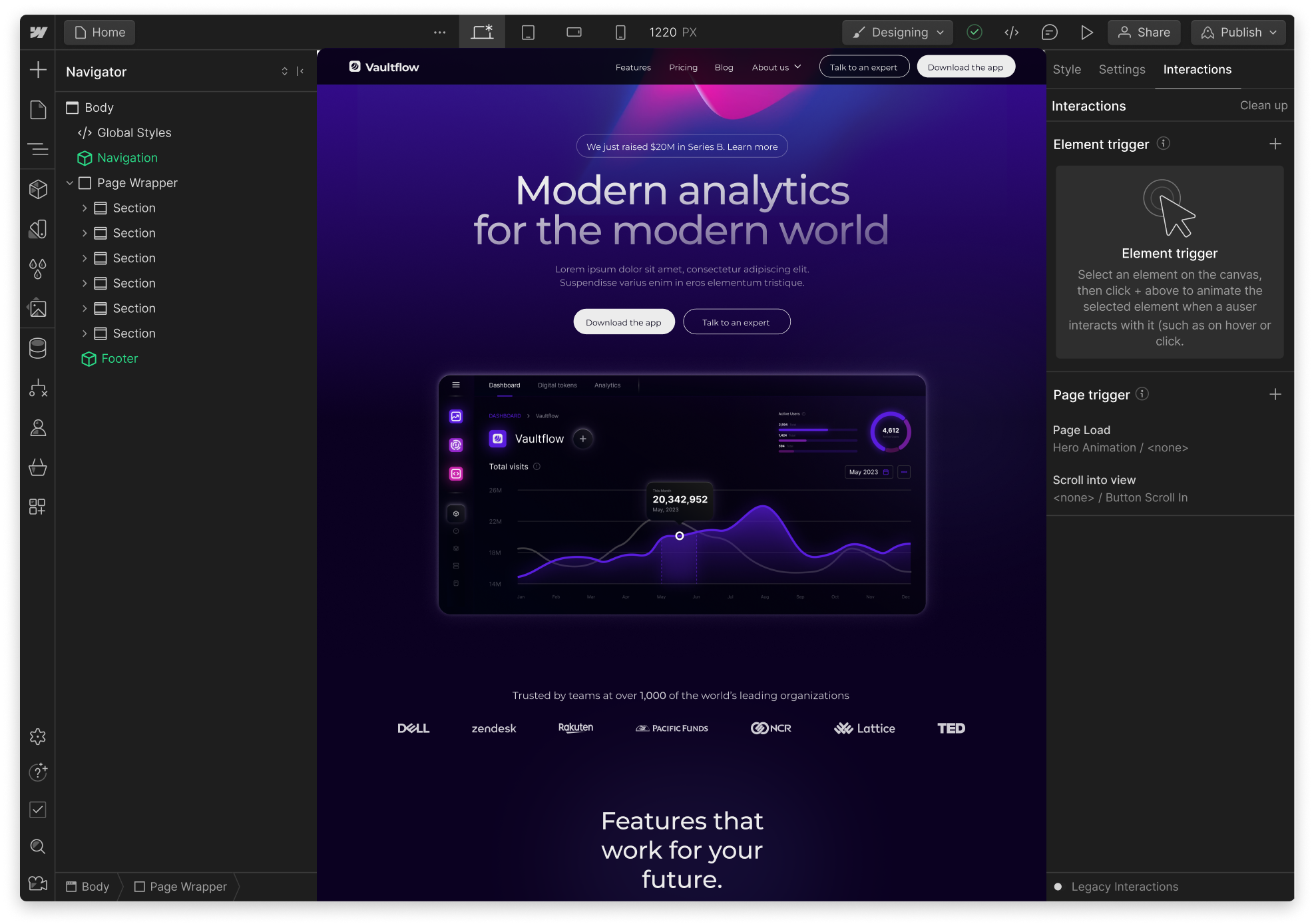 webflow User interface to showcase that we truly use it for our webflow developments